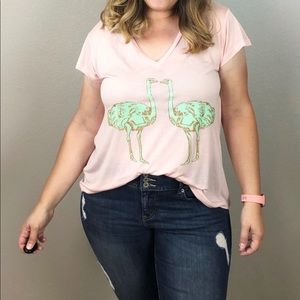 Cara Loren Pink Ostrich Graphic Tee